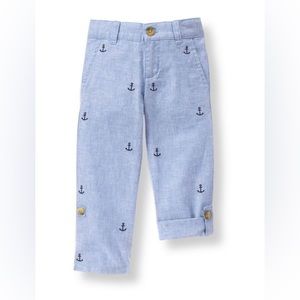 Janie and Jack Linen Blend Button Cuffed Anchor Pant